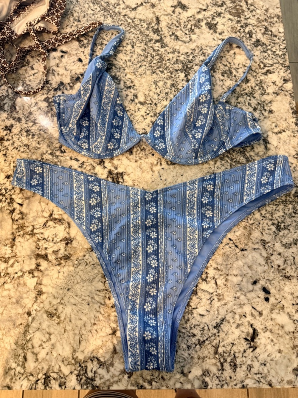 Blue Floral Stripe Bikini Set